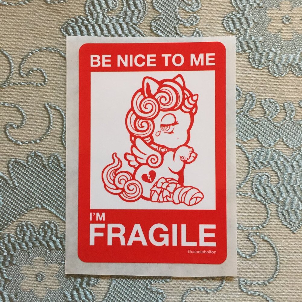 Candie Bolton Retro Fragile Postage Sticker Red White Decal 5 for $25